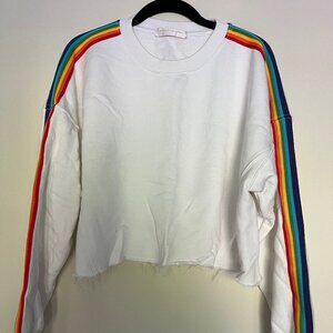Spiritual Gangster Rainbow-trim Cropped Pullover Sweatshirt (S)